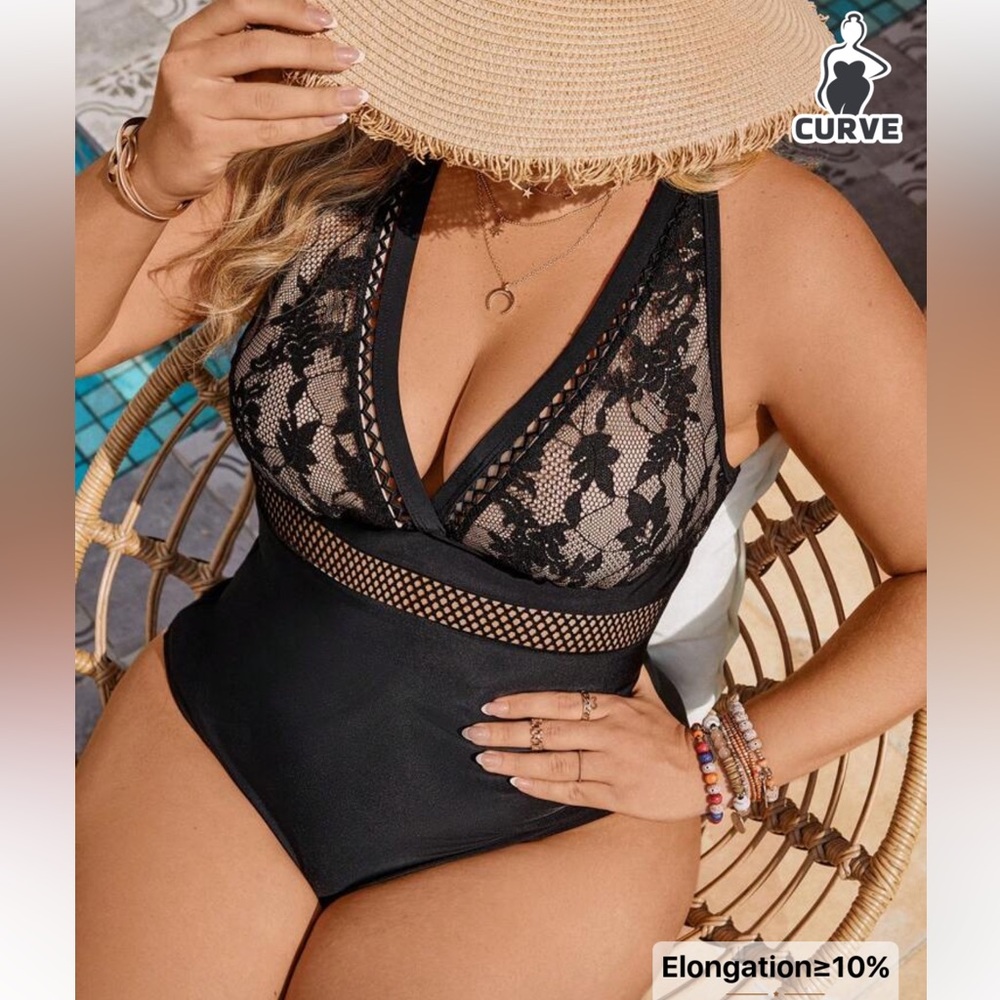 BRAND NEW SHEIN Black Lace One Piece Swimsuit
